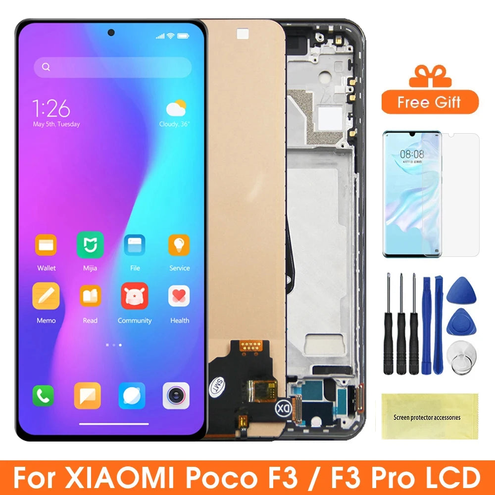 Poco F3 Display Screen Replacement, for Xiaomi Poco F3 M2012K11AG Lcd Display Digital Touch Screen with Frame for Poco F3 Pro Xiaomi phone repair parts