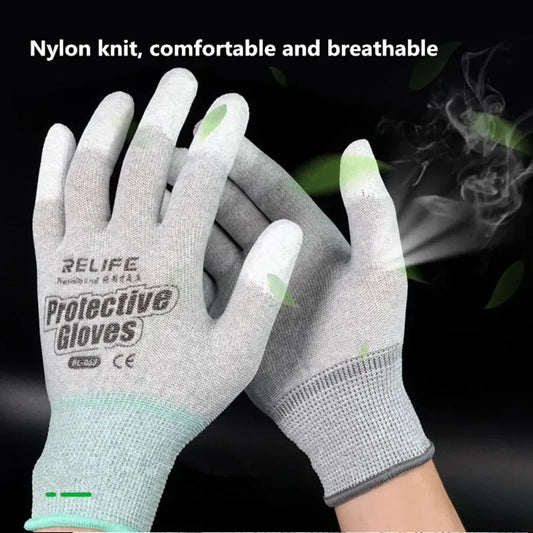 RELIFE RL-063 Anti-Static Gloves for Phone Computer Repair Antiskid ESD Electronic Working PU Coated Finger Protection Gloves Professional Repair Tools