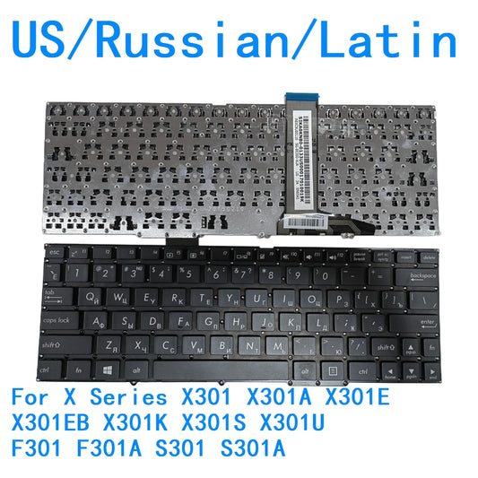 New US Russian Latin language  Keyboard For ASUS X Series X301 X301A X301E X301EB X301K X301S X301U F301 F301A S301 S301A ASUS laptop repair parts