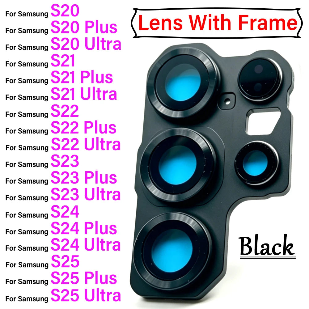 New Rear Camera Glass Lens Cover With Frame Holder For Samsung S20 S21 S22 S23 S24 S25 Plus Ultra 4G 5G Replacement Parts Samsung phone repair parts