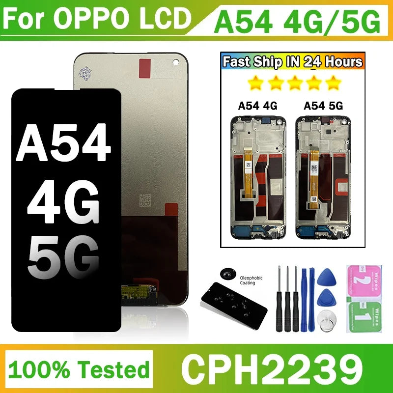 Tested A54 LCD For Oppo A54 4G CPH2239 LCD Display Screen +Touch Panel Digitizer For Oppo A54 5G CPH2195, OPG02 Display Frame Oppo phone repair parts Realme phone repair parts
