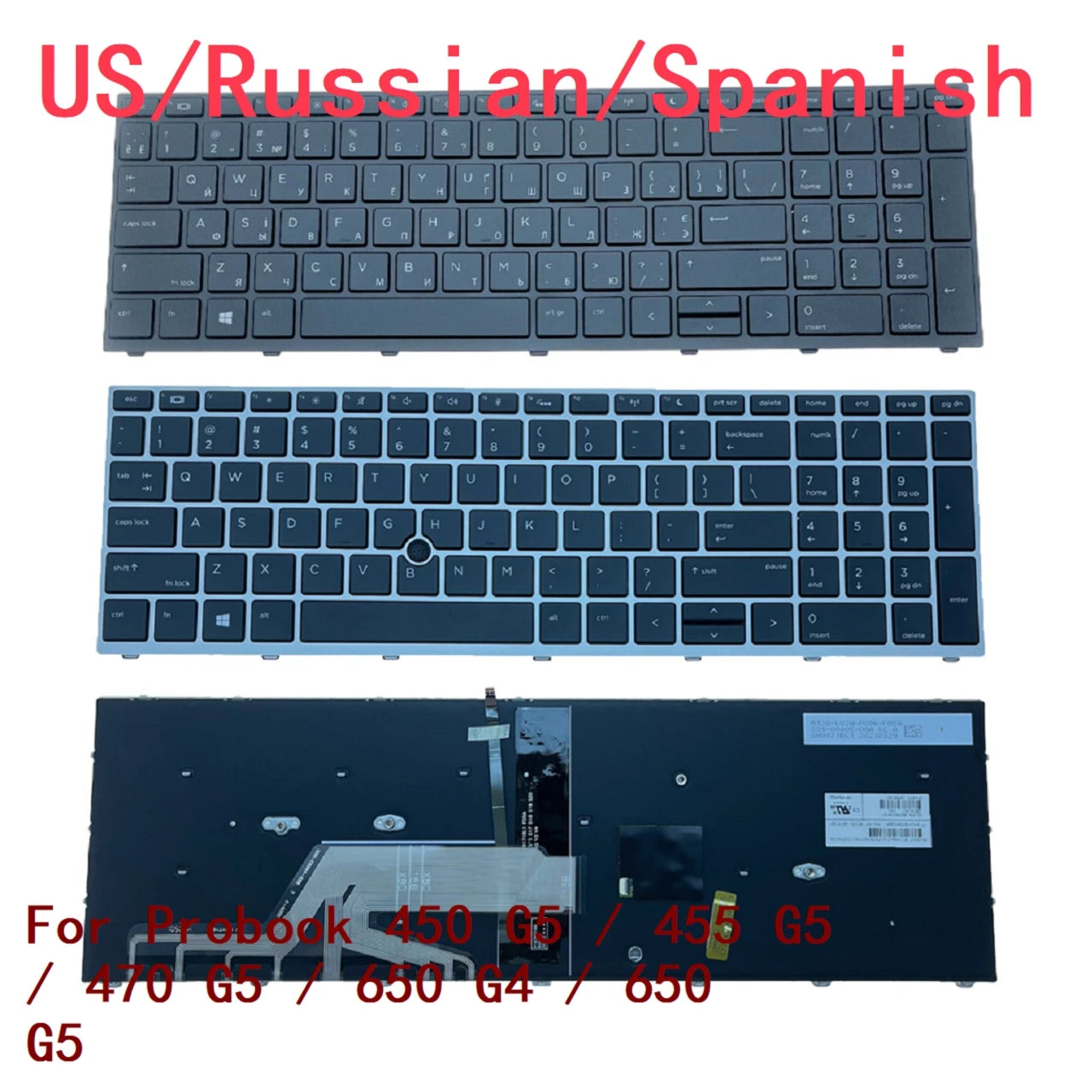 New US Russian Spanish Laptop Backlit Keyboard For HP Probook 450 G5 / 455 G5 / 470 G5 / 650 G4 / 650 G5 X8CA  HP laptop repair parts