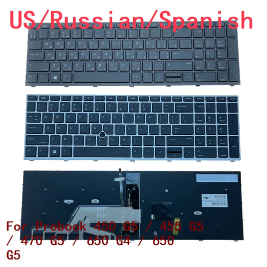 New US Russian Spanish Laptop Backlit Keyboard For HP Probook 450 G5 / 455 G5 / 470 G5 / 650 G4 / 650 G5 X8CA  HP laptop repair parts
