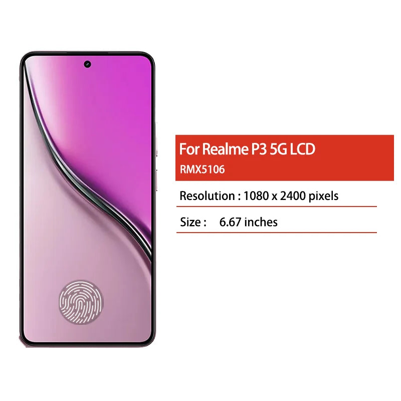 6.67"Super AMOLED For Realme P3 5G LCD RMX5079 Display Touch Screen Digitizer Assembly For Realme P3 LCD Replacement Oppo phone repair parts Realme phone repair parts