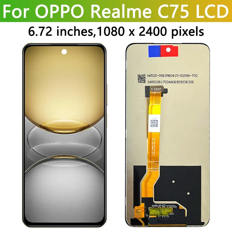 6.72" Screen For Realme C75 Display Screen For OPPO Realme C75 RMX3941 RMX394 Display Screen Touch Panel Digitizer With Frame Oppo phone repair parts Realme phone repair parts