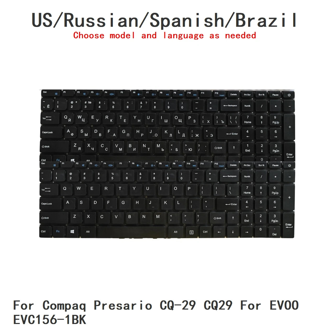 New US Russian Spanish Brazil Language  Keyboard For HP Compaq Presario CQ-29 CQ29 For EVOO EVC156-1BK Replacement Keyboard  HP laptop repair parts