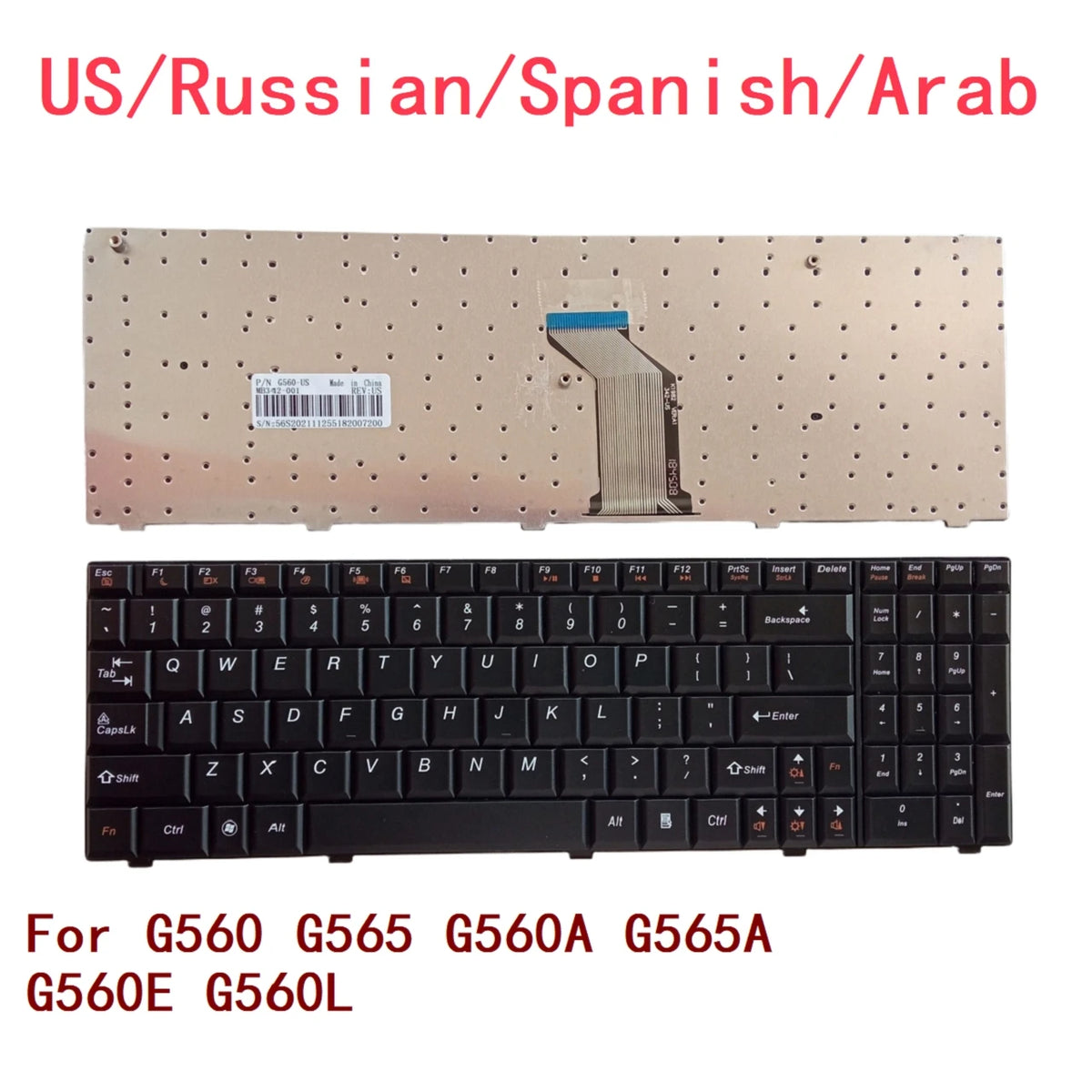New US Russian Spanish Arab Laptop Keyboard For Lenovo G560 G565 G560A G565A G560E G560L Notebook PC Replacement Lenovo laptop repair parts