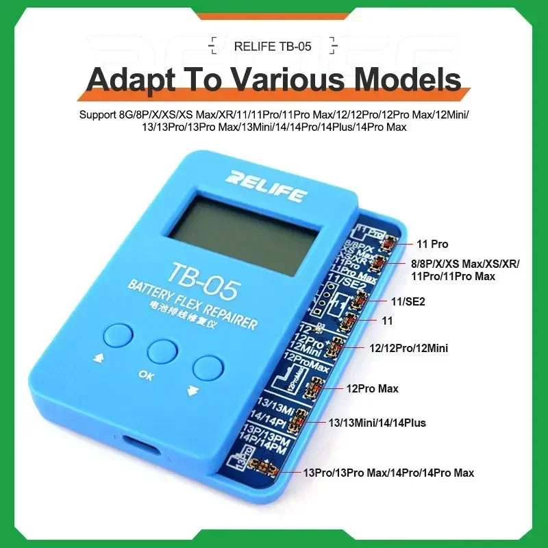 RELIFE TB-05 Battery Cable Repair Instrument Setup-free and Boot-free Adapt To Various Models for iPhone IP8G-15PM tools set kit Professional Repair Tools