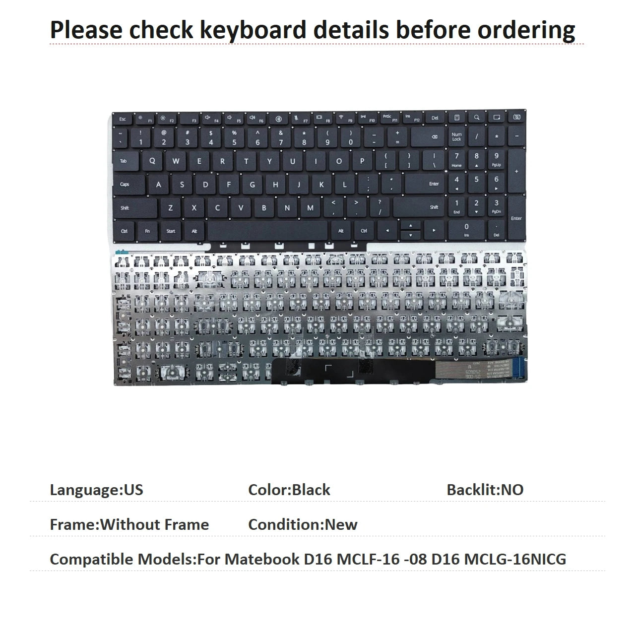 New US Language  Keyboard For HUAWEI Matebook D16 MCLF-16 -08 D16 MCLG-16NICG Notebook PC Replacement Keyboard  HUAWEI laptop repair parts
