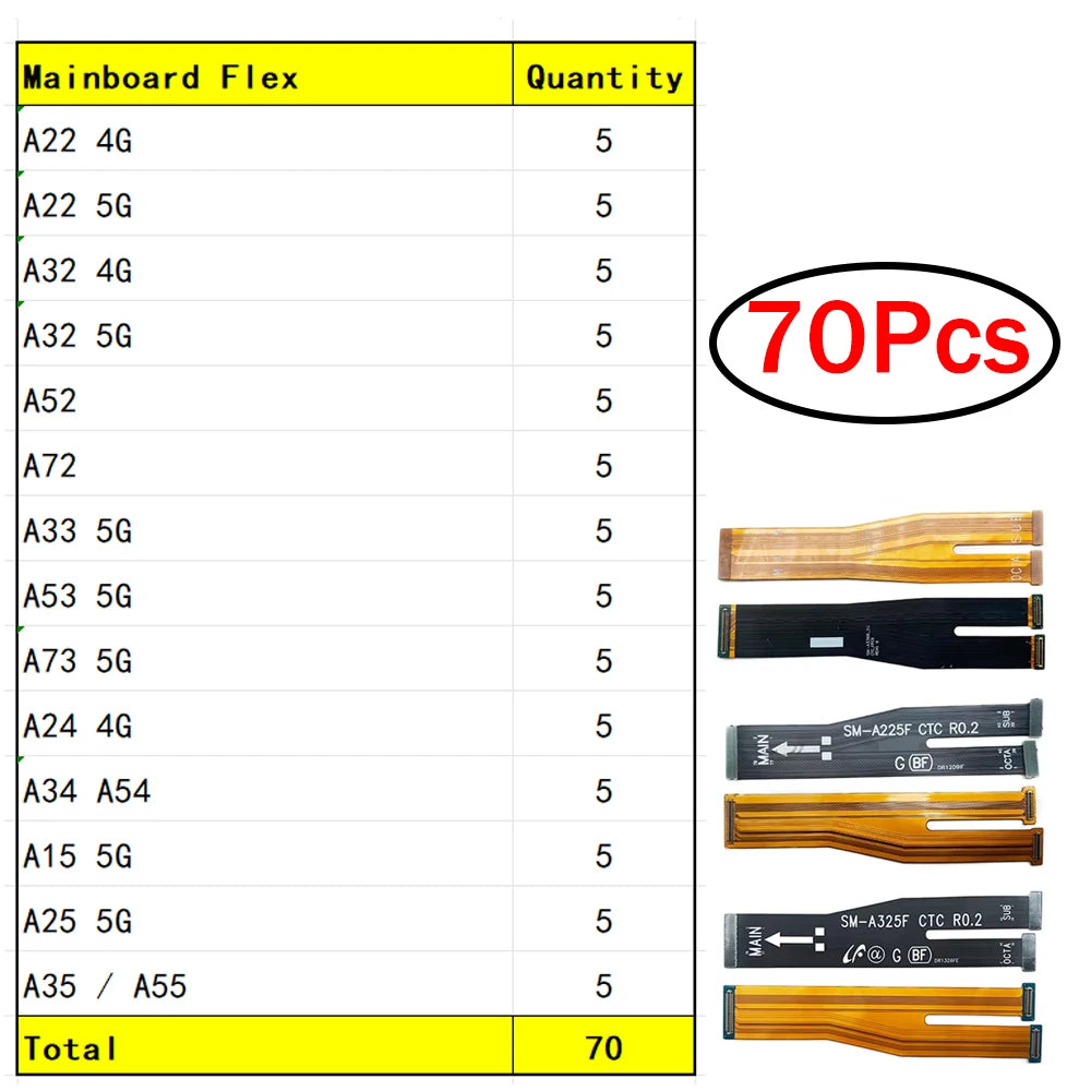 28Pcs Motherboard Connector Main Board Flex Cable For Samsung A22 A32 A52 A72 A33 A53 A73 A24 A34 A54 A15 A25 A35 A55 4G 5G  Samsung phone repair parts