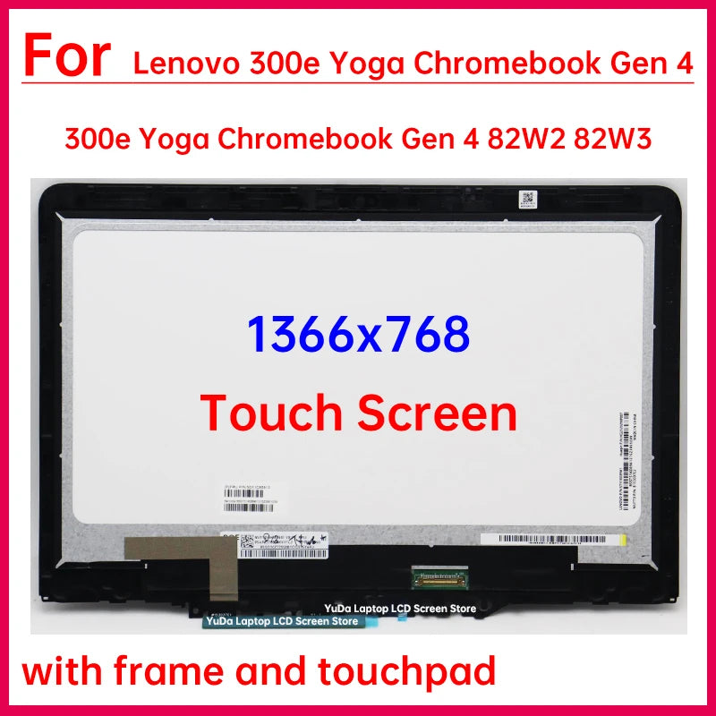 11.6" Laptop LCD Touch Screen For Lenovo 300e Yoga Chromebook Gen 4 82W2 82W3 Display Digitizer+With Frame Assembly Replacement Lenovo laptop repair parts