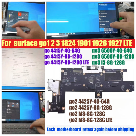 Motherboard for Microsoft surface go1 2 3 1824 1901 1926 1927 LTE 4415Y 4425Y M3 6500Y I3 4 8g 64G 128G system board mainboard