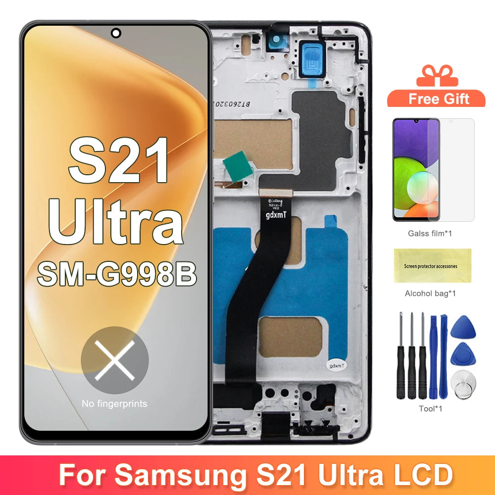 TFT LCD Screen for Samsung Galaxy S21 Ultra 5G G998B G998B/DS Lcd Display Digital Touch Screen with Frame, Support S Pen Samsung phone repair parts