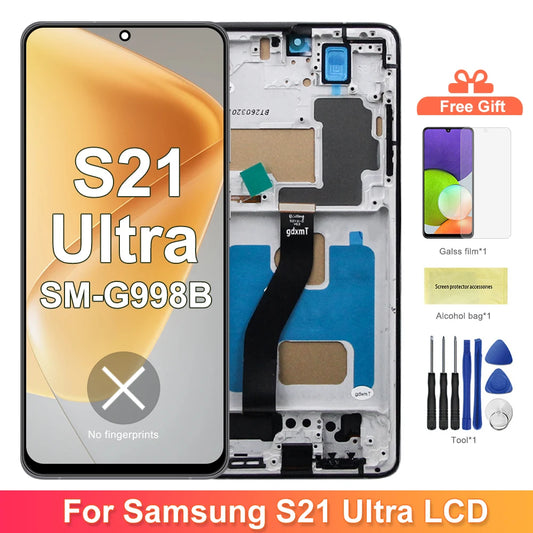 TFT LCD Screen for Samsung Galaxy S21 Ultra 5G G998B G998B/DS Lcd Display Digital Touch Screen with Frame, Support S Pen Samsung phone repair parts