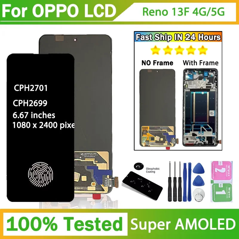 6.67"Super AMOLED For Oppo Reno13 F Reno 13F 4G LCD Display Touch Screen Digitizer CPH2701 CPH2699 Display Parts Oppo phone repair parts Realme phone repair parts
