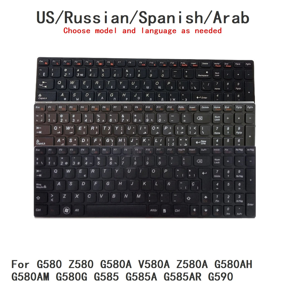 New US Russian Spanish Arab Language  Keyboard For Lenovo G580 Z580 G580A V580A Z580A G580AH G580AM G580G G585 G585A G585AR G590 Lenovo laptop repair parts