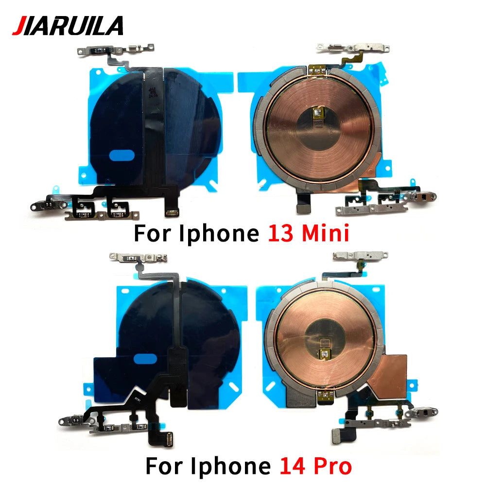Wireless Charging Chip Coil For iPhone 16 15 14 13 12 11 Pro Max Plus Mini With Magnet Power Volume Button Flex Charger Panel iPhone phone repair parts
