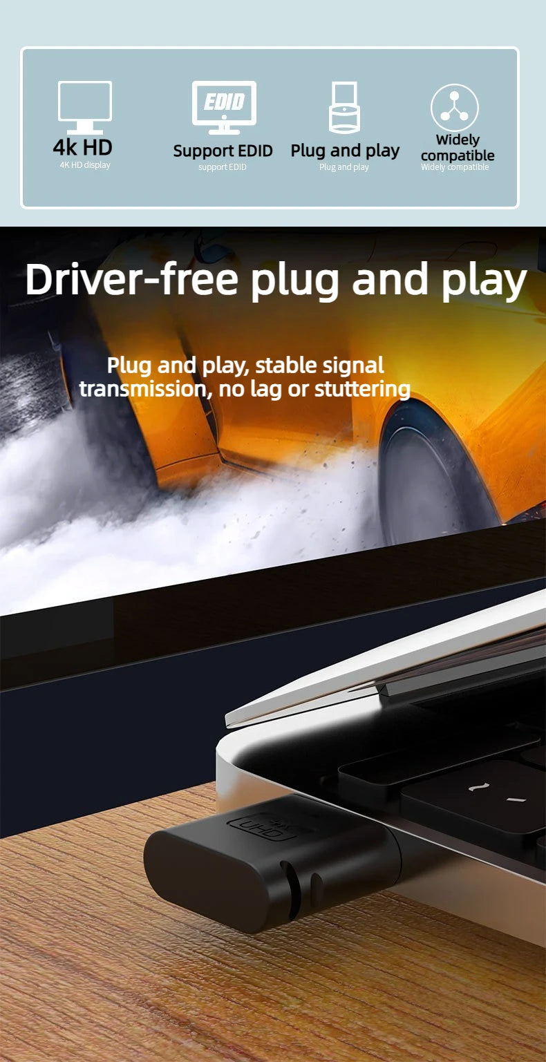 4K HDMI Dummy Plug Display Port EDID Emulator Plug Headless Adapter HDTV Virtual Display 4K DDC EDID For Bit-coin Mining Laptop Accessories
