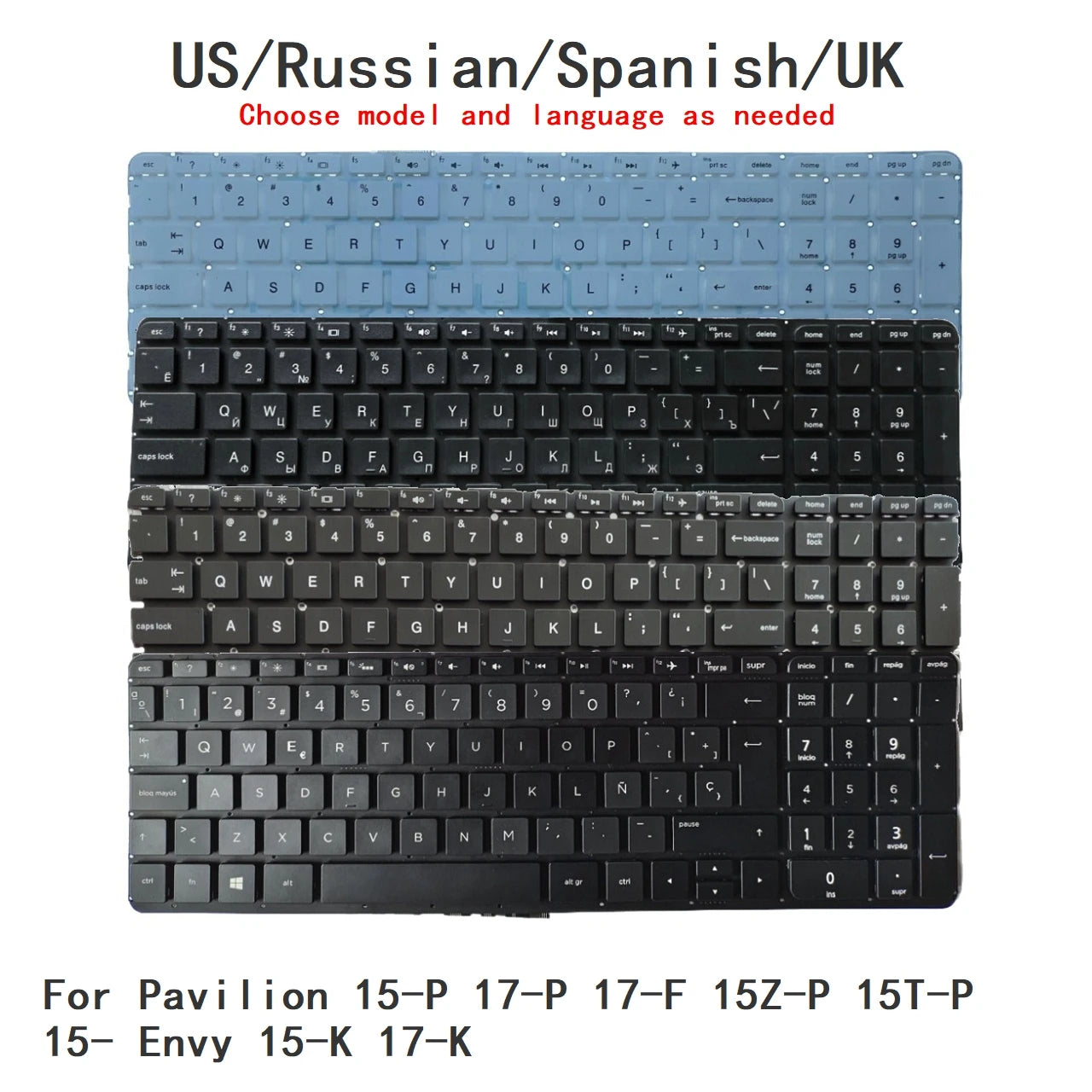 New US Russian Spanish UK Laptop Backlit Keyboard For HP Pavilion 15-P 17-P 17-F 15Z-P 15T-P 15- Envy 15-K 17-K 15-P  HP laptop repair parts