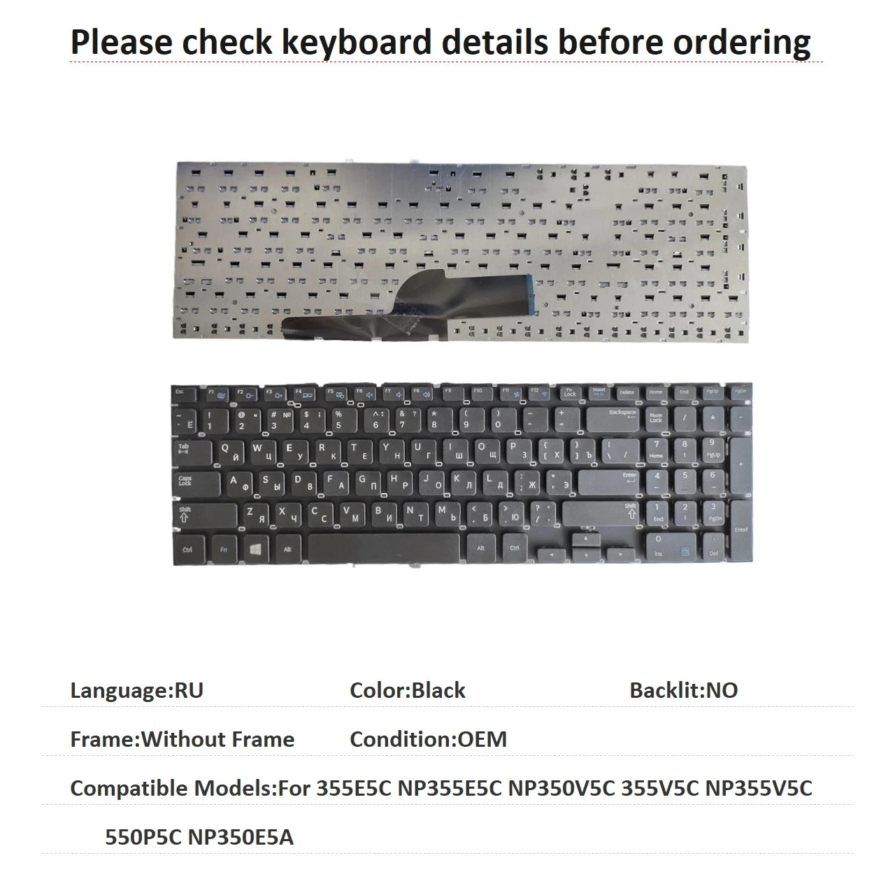 New US Russian Spanish Language  Keyboard For Samsung 355E5C NP355E5C NP350V5C 355V5C NP355V5C 550P5C NP350E5A  SAMSUNG laptop repair parts
