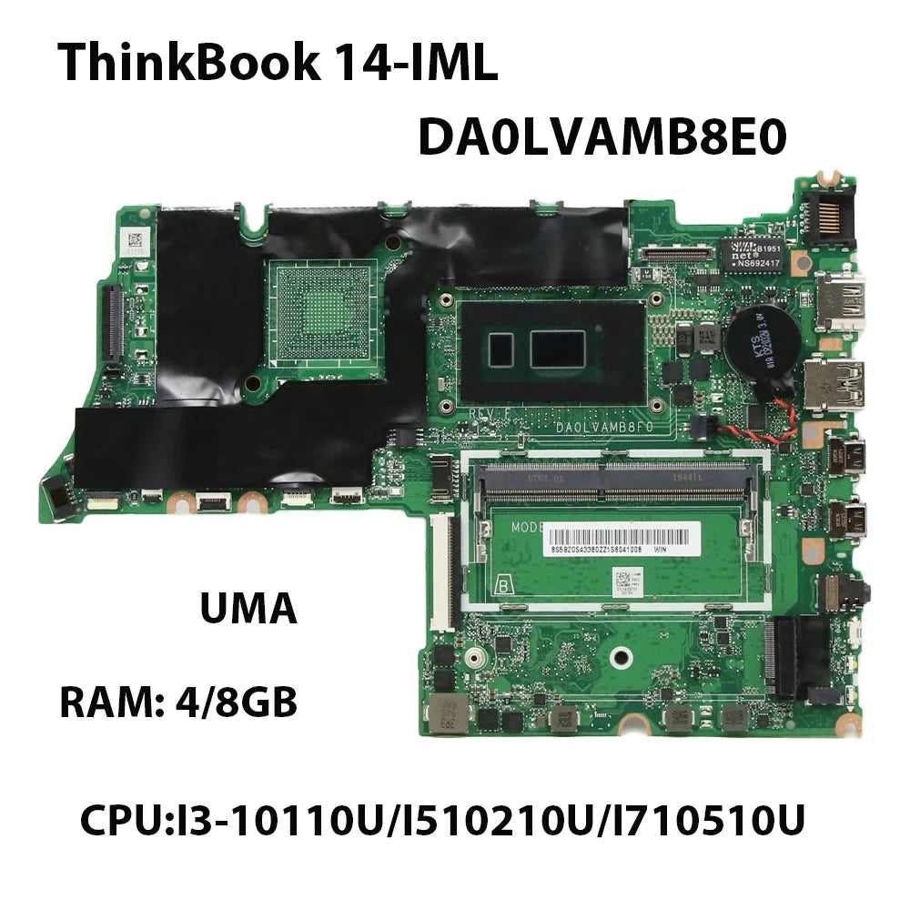 Laptop Motherboard For Lenovo ThinkBook 14-IML 15-IML DA0LVAMB8E0 With CPU I3-10110U I5-10210U I7-10510U RAM 4G/8G 5B20S43376 Lenovo laptop repair parts