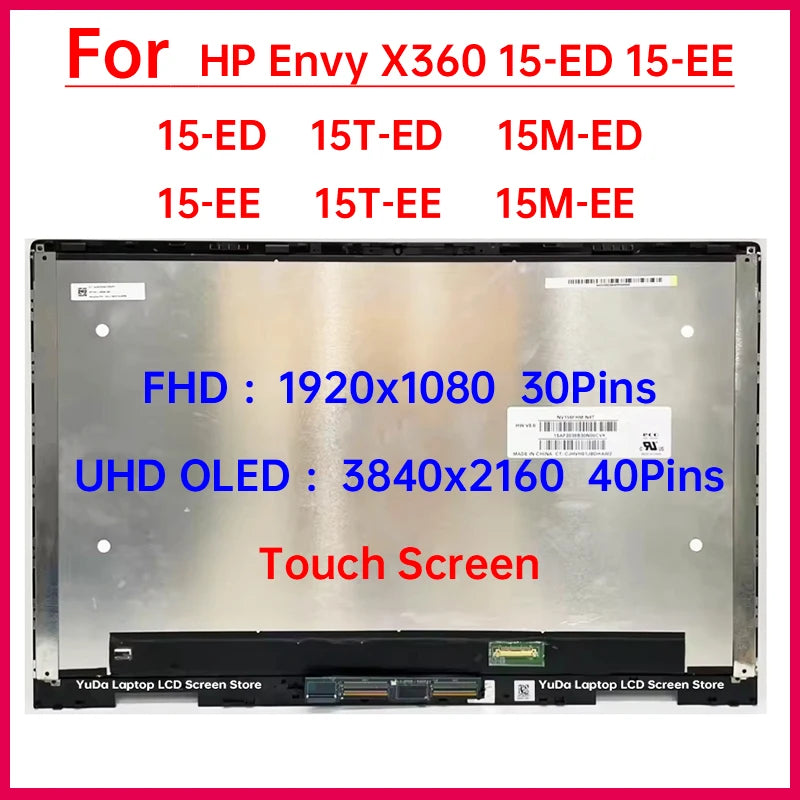 15.6 Inch Touch Screen For HP Envy X360 15-ED 15-EE 15T-ED 15M-ED 15T-EE 15M-EE LCD Display Digitizer+Bezel Assembly Replacement HP laptop repair parts