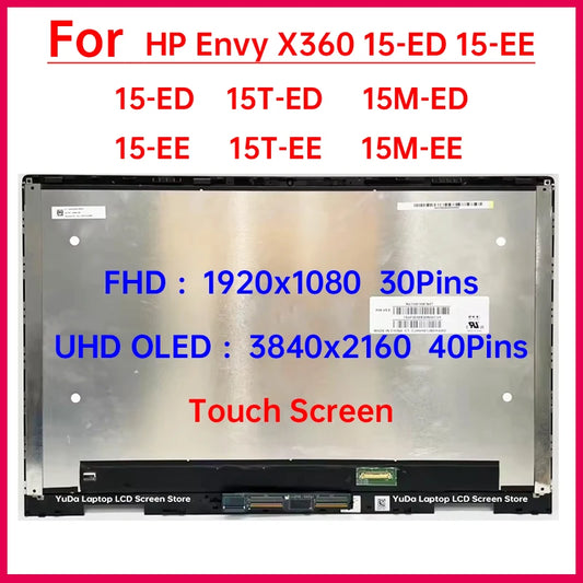 15.6 Inch Touch Screen For HP Envy X360 15-ED 15-EE 15T-ED 15M-ED 15T-EE 15M-EE LCD Display Digitizer+Bezel Assembly Replacement HP laptop repair parts
