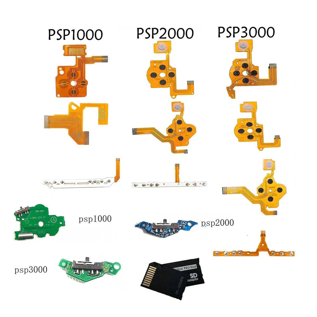 Power Switch Left Right Buttons Volume PCB Keypad Ribbon Flex Cable Joystick For PSP3000 PSP 1000 2000 Memory Stick Card Adapter Game console repair parts