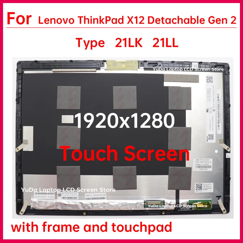12.3" Touch Screen For Lenovo ThinkPad X12 Detachable Gen 2 Type 21LK 21LL LCD Display Digitizer+With Frame Assembly Replacement Lenovo laptop repair parts
