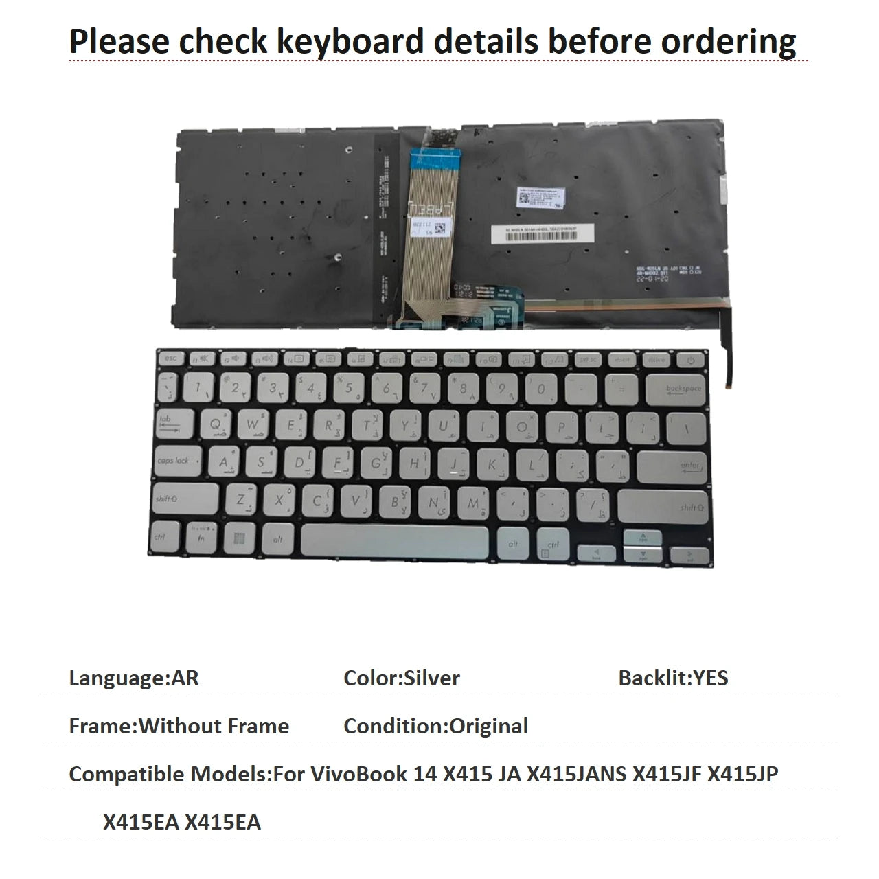 New US Arab Language  Backlit Keyboard For ASUS VivoBook 14 X415 JA X415JANS X415JF X415JP X415EA X415EA Replacement Keyboard ASUS laptop repair parts