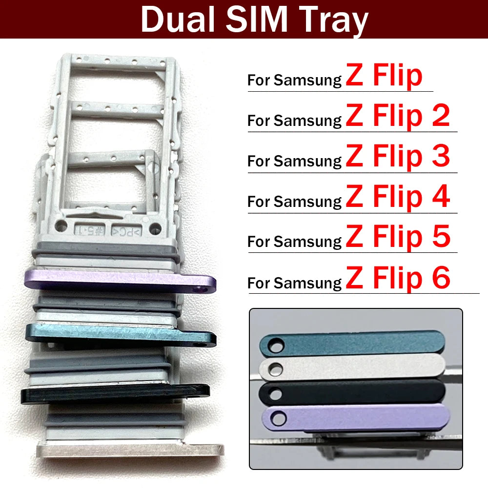 New For Samsung Z Flip 2 3 4 5 6 5G F711 F721 F731 F741 SIM Card Slot SD Card Tray Holder Adapter Samsung phone repair parts