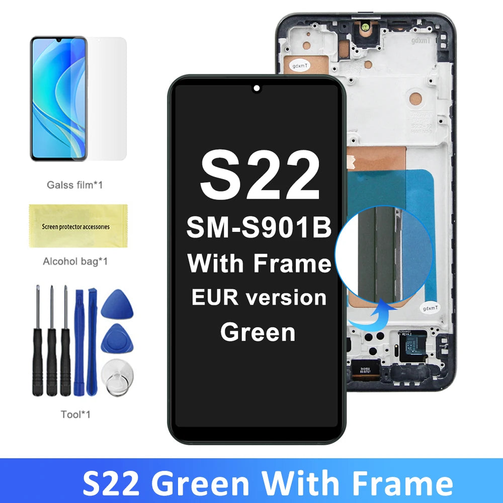S22 5G LCD Screen for Samsung Galaxy S22 S901B S901B/DS Lcd Display Digital Touch Screen with Frame Assembly Parts 100% Tested Samsung phone repair parts