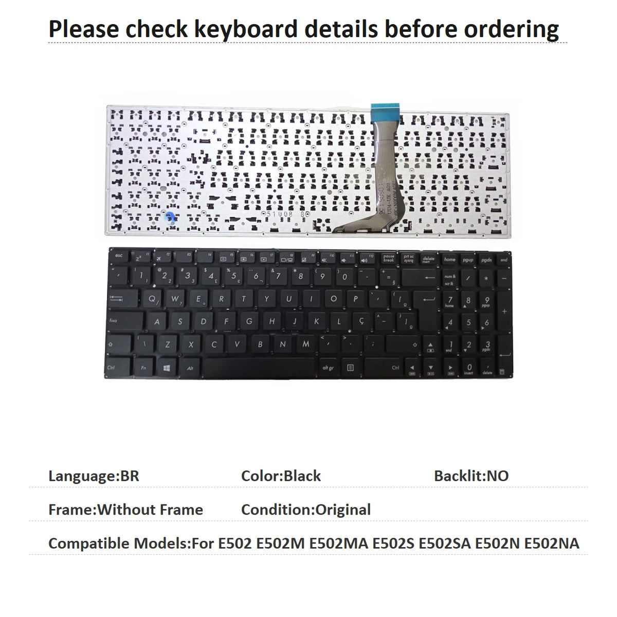 New US Russian Spanish UK Brazil Language  Keyboard For ASUS E502 E502M E502MA E502S E502SA E502N E502NA Replacement Keyboard ASUS laptop repair parts