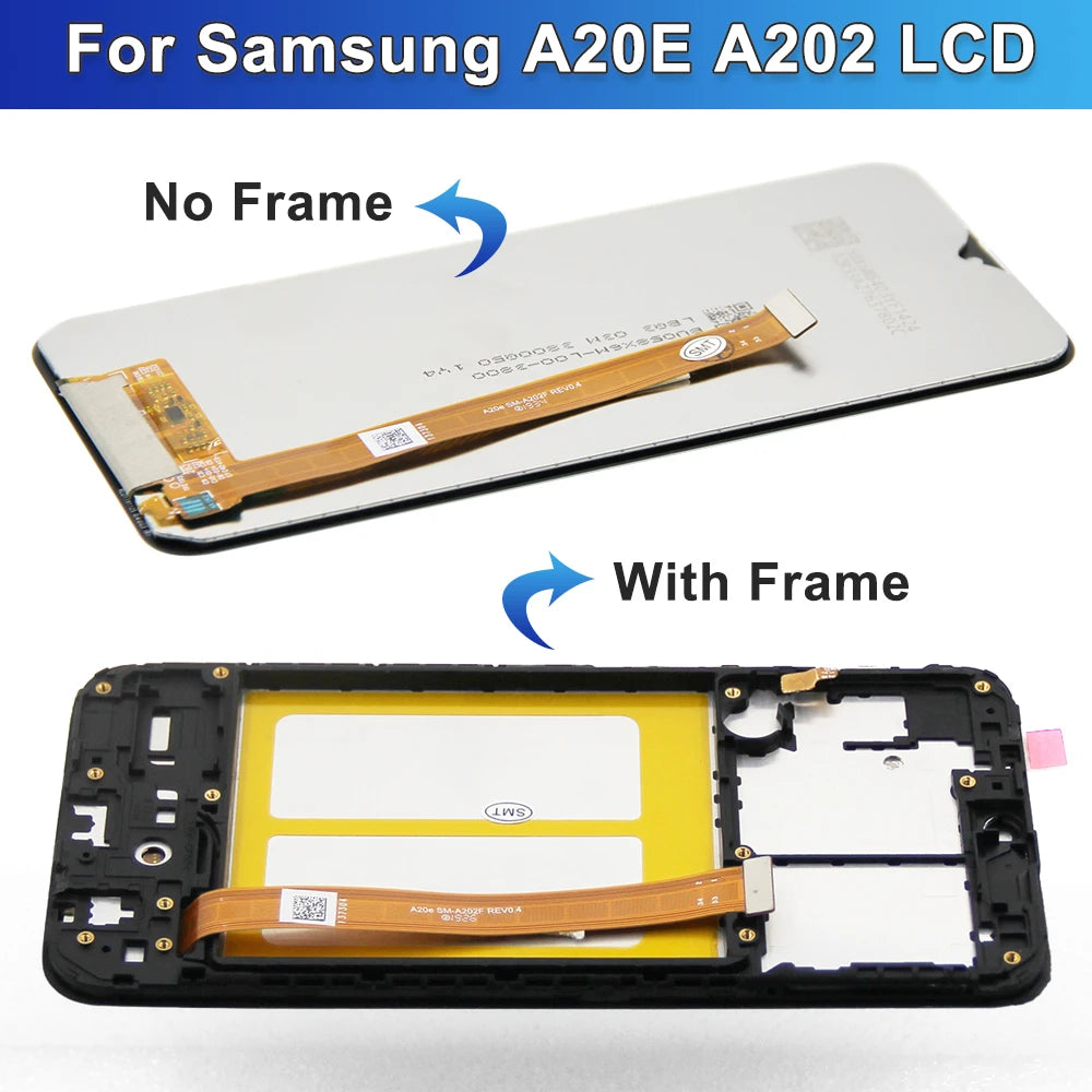 5.8" A20E A202 A202F Display Screen for Samsung Galaxy A20e LCD Display Touch Screen Digitizer Assembly Replacement with Frame Samsung phone repair parts