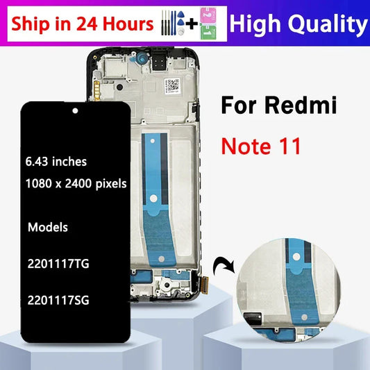 AMOLED LCD For Redmi Note 11 LCD For Xiaomi Redmi Note 11 Display Note11 2201117TG Screen Touch Glass Digitizer  With Frame Xiaomi phone repair parts