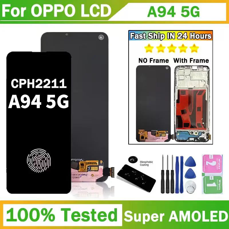 6.43" Display For OPPO A94 5G CPH2211 LCD Display With Frame Touch Screen Digitizer Assembly A94 5G Screen Replacement Oppo phone repair parts Realme phone repair parts