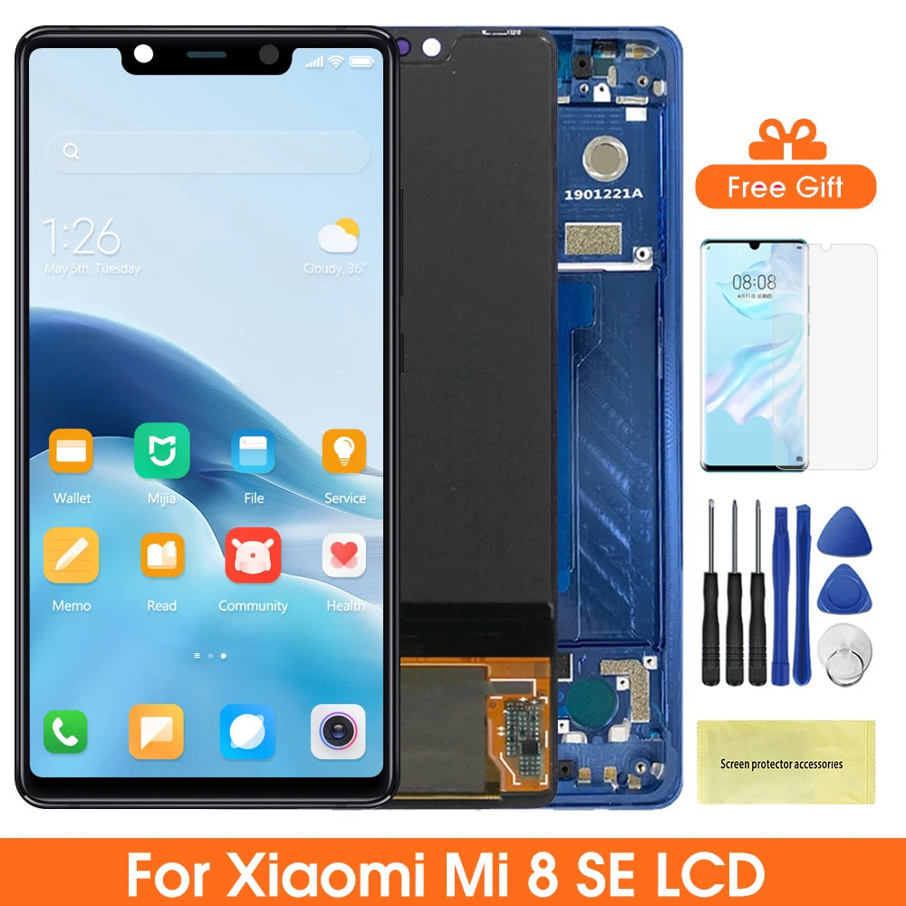 5.88" Mi 8 SE Mi8 SE MI8SE Display Screen With Frame, for Xiaomi Mi 8 SE Lcd Display Touch Screen Digitizer Assembly Replacement Xiaomi phone repair parts