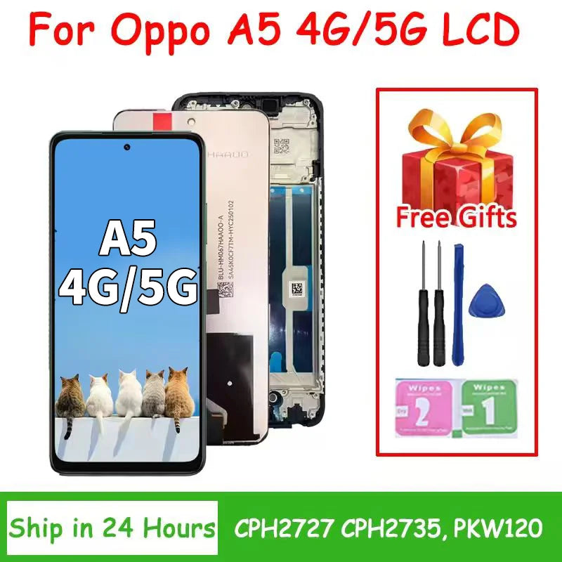 A5 Display Screen For Oppo A5 4G LCD CPH2727 Display Touch Screen Digitizer For OPPO A5 5G CPH2735 PKW120 LCD Frame  Oppo phone repair parts