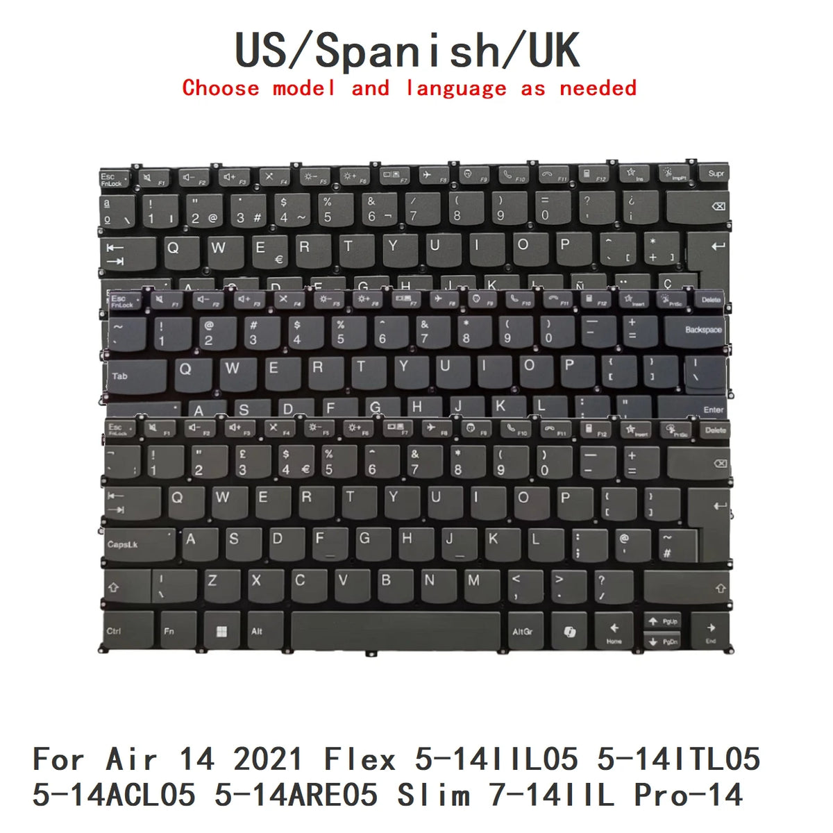 New US Spanish UK Backlit Keyboard For Lenovo Air 14 2021 Flex 5-14IIL05 5-14ITL05 5-14ACL05 5-14ARE05 Slim 7-14IIL Pro-14 Lenovo laptop repair parts