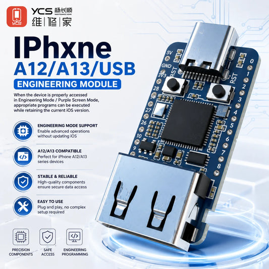 YCS-A12/A13 Chip Engineering Mode Device / USB Purple Screen Module – Supports XR XS XS Max 11 11P 11PM iPad 9 and SE 2020 Professional Repair Tools