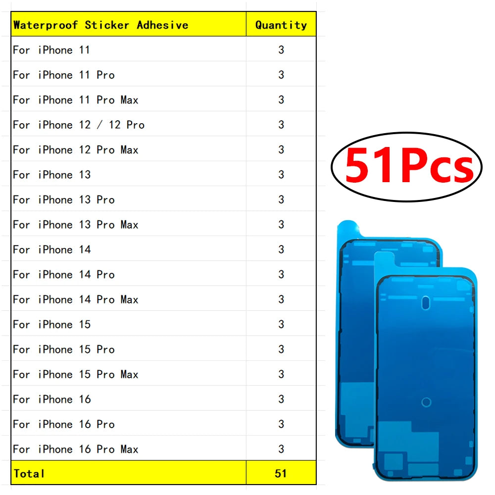 34Pcs, Waterproof Sticker For iPhone 11 12 13 14 15 16 Pro Max Mini Plus LCD Screen Adhesive Frame Seal Tape iPhone phone repair parts