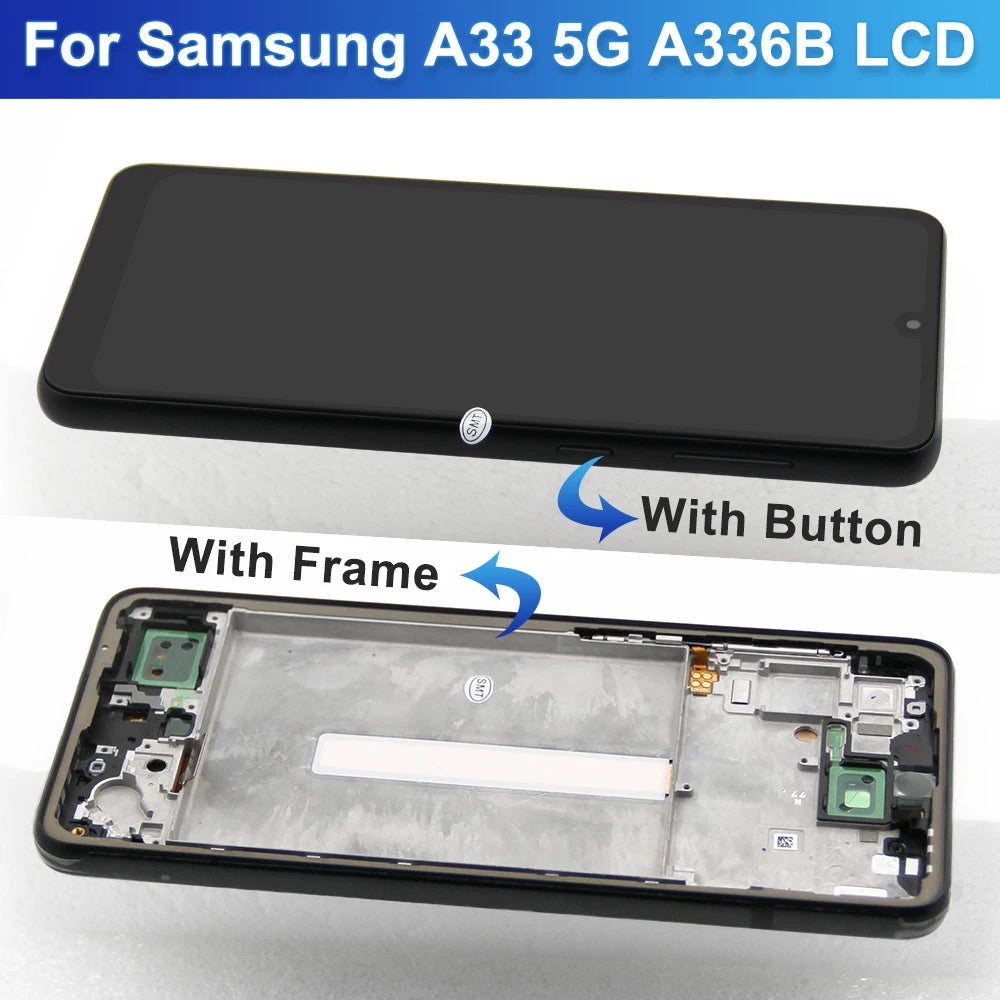Amoled Screen for Samsung Galaxy A33 5G A336 A336B A336E Lcd Display Digital Touch Screen With Frame for Samsung A33 5G Samsung phone repair parts