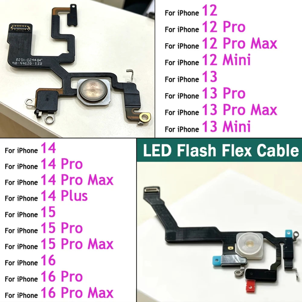 New LED Flash Flex Cable For iPhone 12 13 14 15 16 Pro Max Plus Mini Light Sensor Proximity Flex Cable Flash Light Flex Cable iPhone phone repair parts