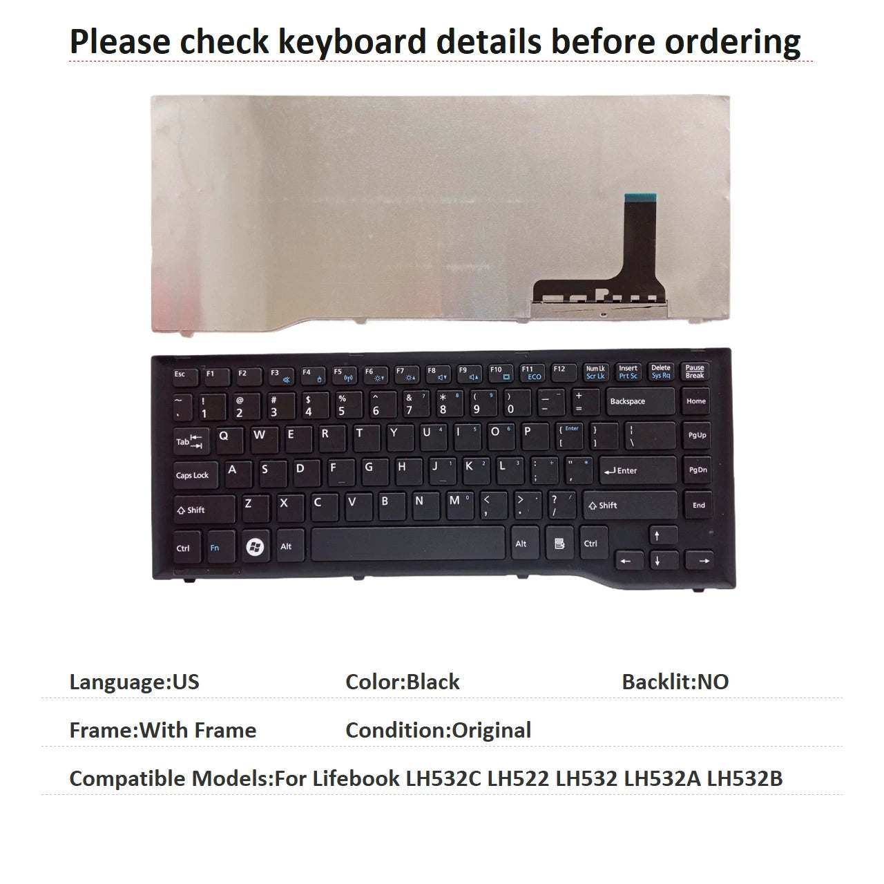 New US Language  Keyboard For Fujitsu Lifebook LH532C LH522 LH532 LH532A LH532B Notebook PC Replacement Keyboard
