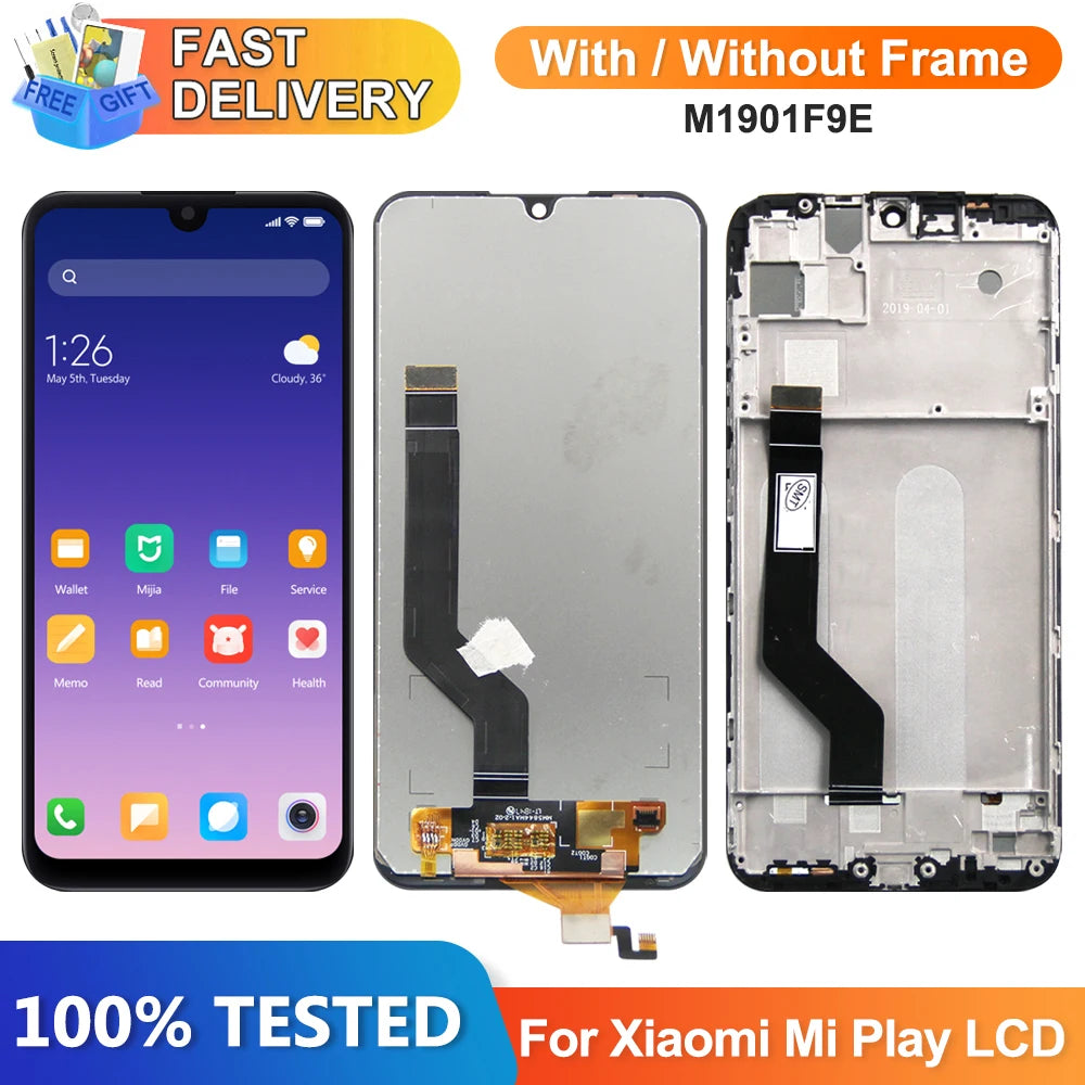 5.84" Screen for Xiaomi Mi Play M1901F9E Lcd Display Digital Touch Screen with Frame Assembly for Xiaomi Mi Play Replacement Xiaomi phone repair parts