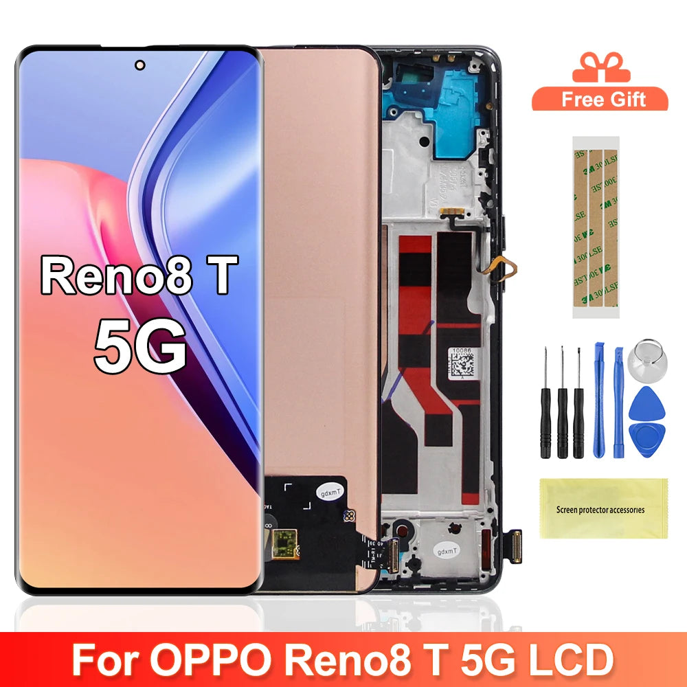 Super Amoled/TFT For Oppo Reno8 T 8T 5G LCD Display Touch Panel Digitizer For Reno8 T 5G CPH2505 LCD With Frame Replacement OPPO phone repair parts