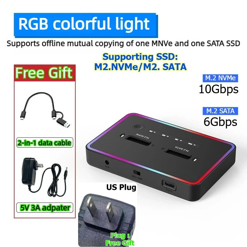 Dual Protocol m.2 ssd case Ssd Docking Station Type C USB 20Gbps offline clone  for PCIe NVME SATA 2 dual bay SSD enclosure Laptop Accessories