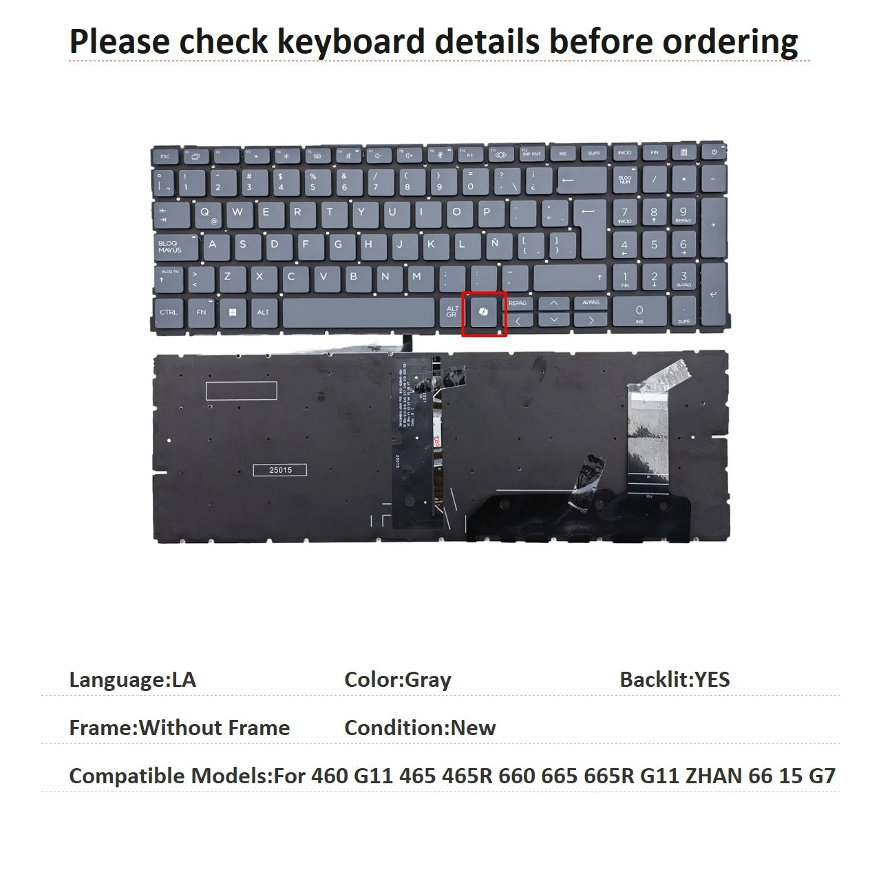 New US Spanish Latin UK Language  Backlit Keyboard For HP 460 G11 465 465R 660 665 665R G11 ZHAN 66 15 G7 Replacement Keyboard  HP laptop repair parts
