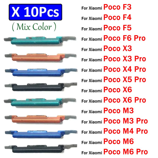 10Pcs,  New For Xiaomi Poco F3 F4 F5 F6 X3 X4 X5 X6 M3 M4 M6 Pro 4G 5G Power Button Volume Side Button Key  Xiaomi  Xiao mi phone repair parts