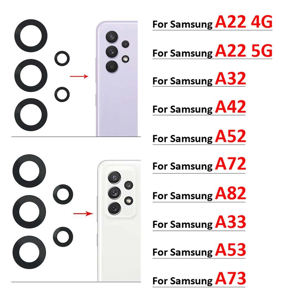 New Camera Glass For Samsung A22 A32 A42 A52 A72 A82 A33 A53 A73 4G 5G Rear Back Camera glass Lens With Glue Adhesive Samsung phone repair parts